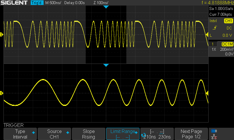 Example Trig to chirp signal using Interval trigger